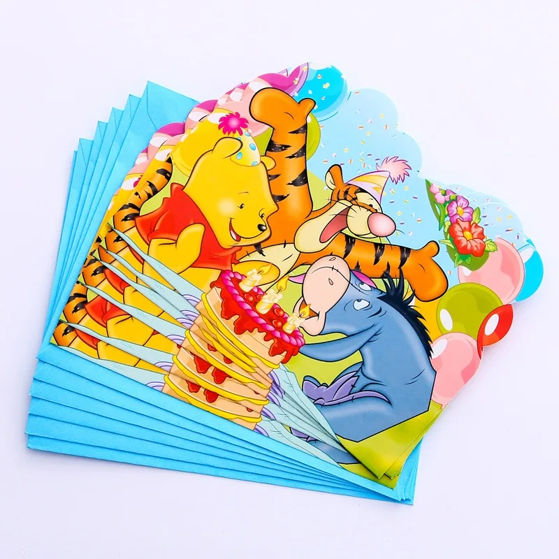 6pcs Invitation Дисней Винни-Пух тематическая вечеринка на день рождения украшения для малышей Детские вечерние украшения на день рождения - Цвет: 6pcs Invitation