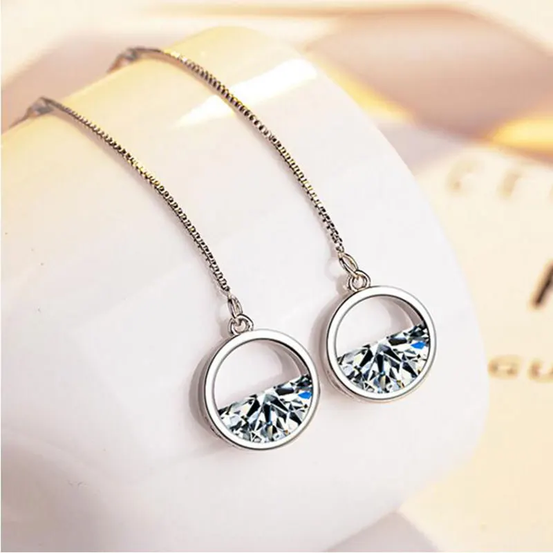 925 Sterling Silver Dazzling CZ Zircon Charm Earrings For Women Long Tassel Ear Line pendientes Fashion Jewelry | Украшения и