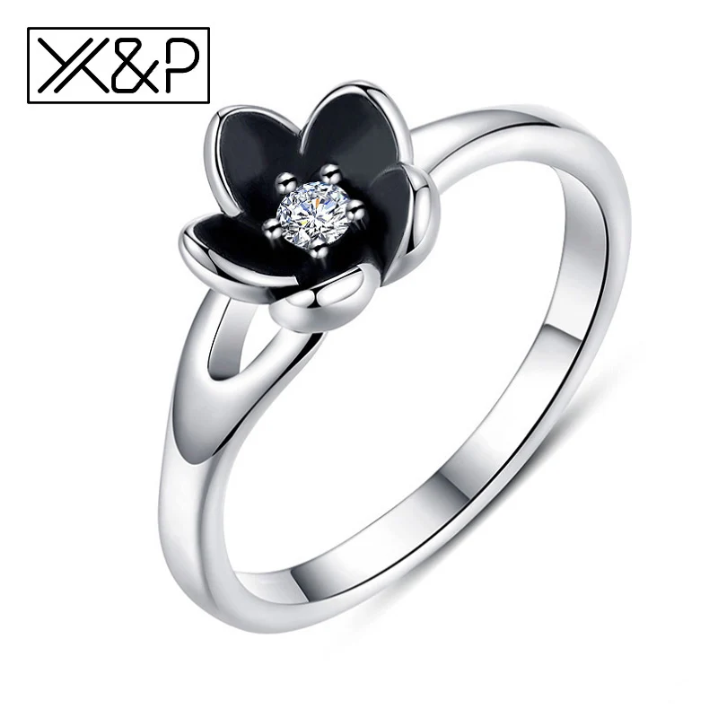 X &amp P Свадебные брендовые кольца с черным цветком и фианитом AAA для женщин модные