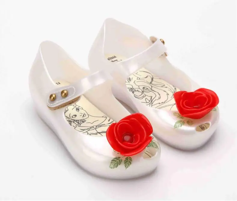 Белый Melissa/летние прозрачные сандалии для девочек; обувь из ПВХ; Красавица и Чудовище; с розами; удобные детские сандалии; обувь для малышей - Цвет: Белый