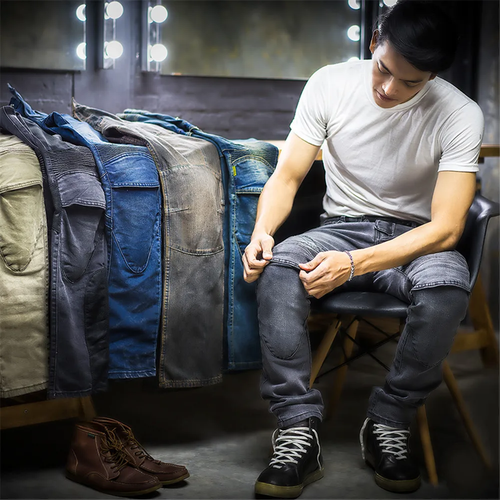 Рок Байкер Винтаж джинсы для езды на мотоцикле летние мужские гоночные