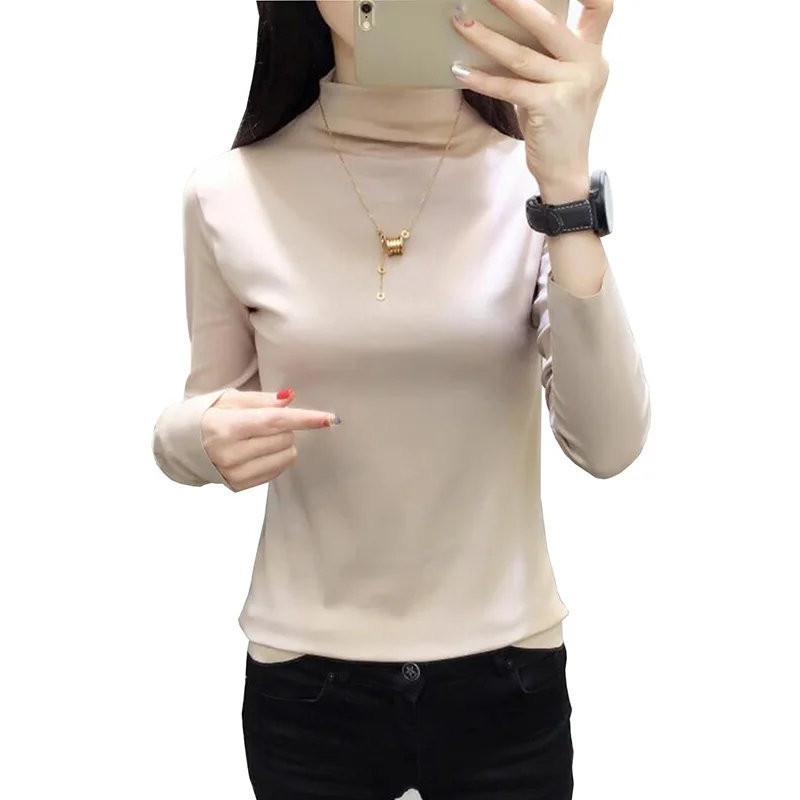 Однотонная футболка с полувысоким воротником модель 2019 года Женская Базовая