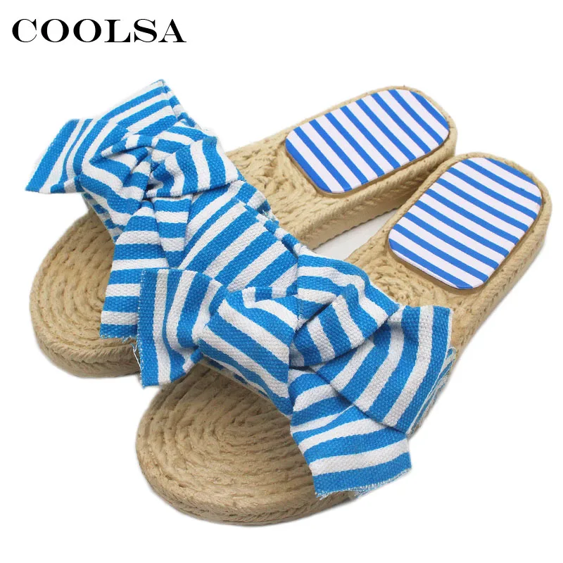 Coolsa/Новинка летние женские шлепанцы с бантом полосатые нескользящие для ванной