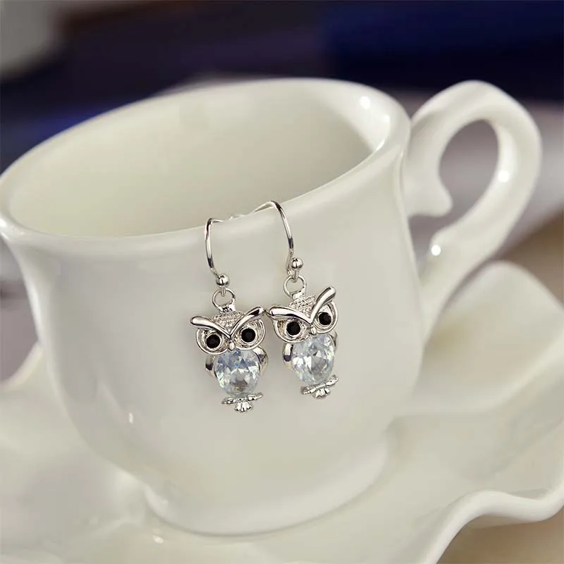 Fashion Cute CZ Crystal Owl Girls Earrings For Women Rose Gold/Silver-Color Animal Statement | Украшения и аксессуары