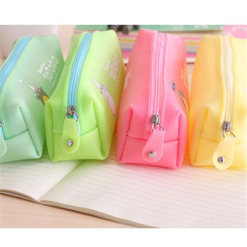4 шт./лот пенал Тоторо чехол для карандашей зеленый/розовый/желтый желеобразный