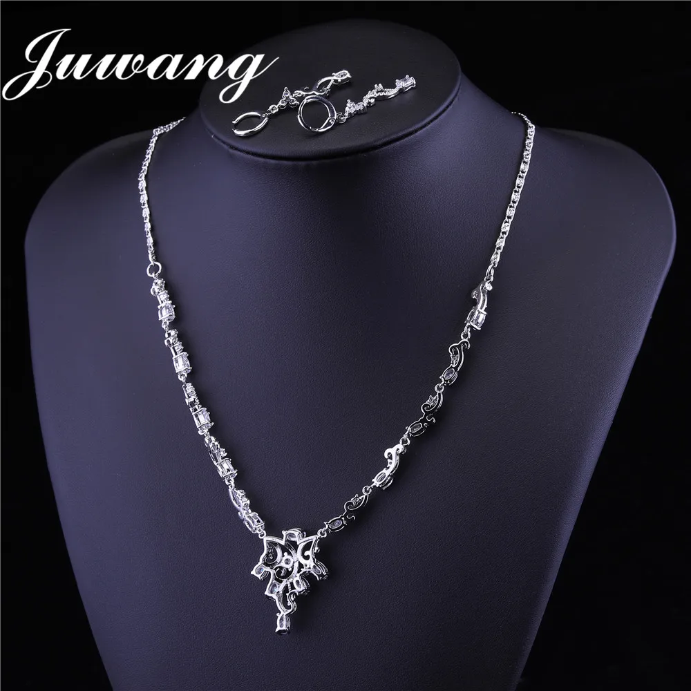 

JUWANG Brand Clear Wedding Jewelry Set for Woman Crystal Cubic Zircons Earrings Necklace Set Bridal Jewelry Set Engagement Gift