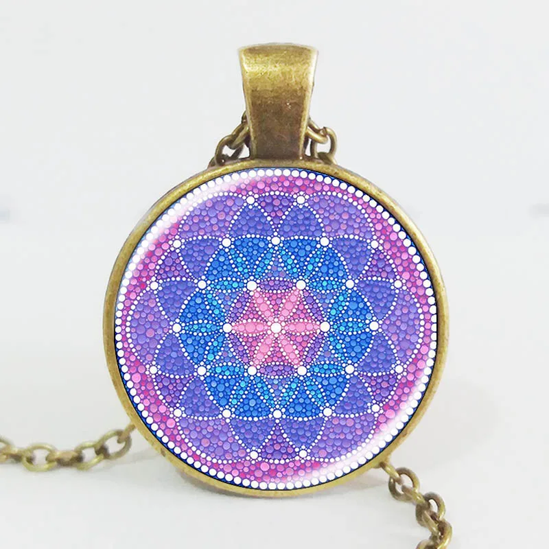 1 шт. модное ожерелье с цветком жизни Йога Бронзовый кабошон стеклянная подвеска