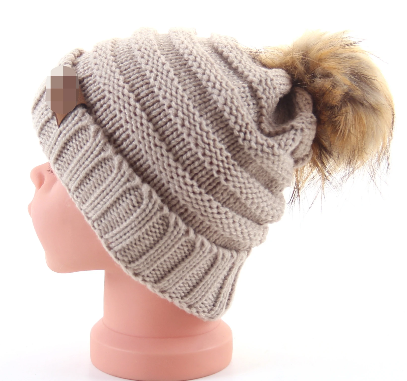 Бежевый Зимняя вязаная шапка Skullies Beanies, детская шапка, осенняя шапка для детей, для мальчиков и девочек, теплый вязаный шарик, шапки,, Детский Рождественский подарок - Цвет: Бежевый