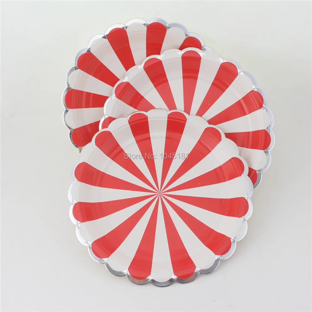 ipalmay Free Shipping Gold Silver Foil Party Paper Food Tray 9inch Disposable Plates Pink Red Mint Striped for Baby Shower | Дом и сад