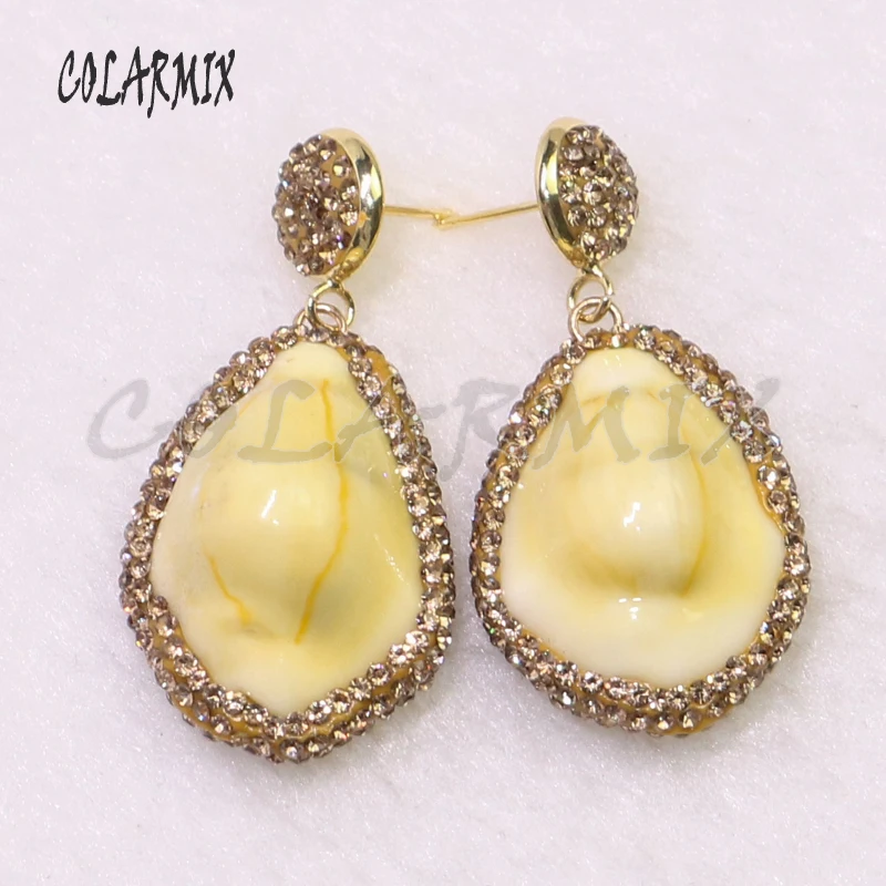 Natural shell stone pave gold color rhinestone earrings yellow fashion jewelry earrings7142 | Украшения и аксессуары