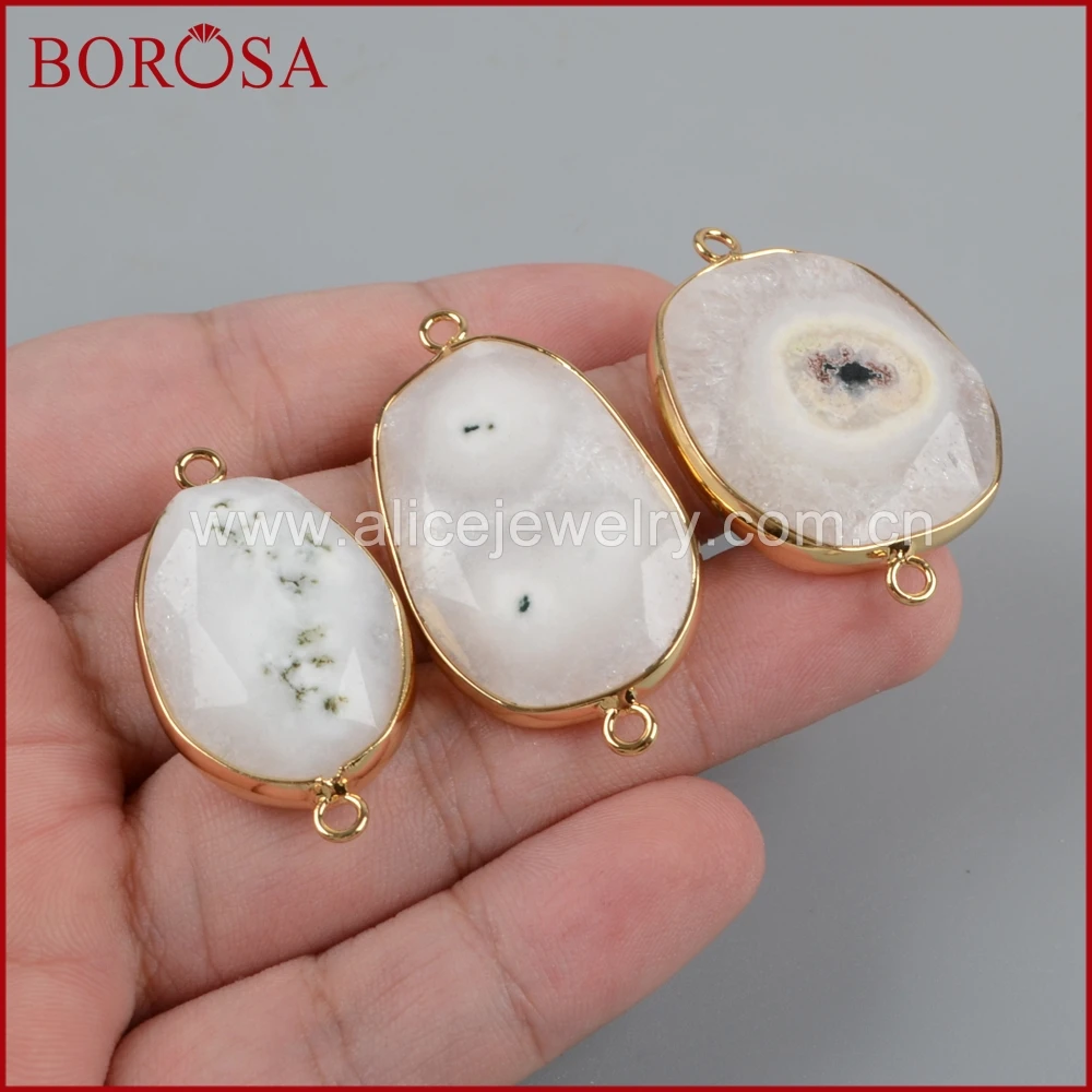 

BOROSA Gold Color Natural White Solar Quartz Faceted Connector Pendant Beads, New Sun Flower Quartz Connector for Jewelry G1437