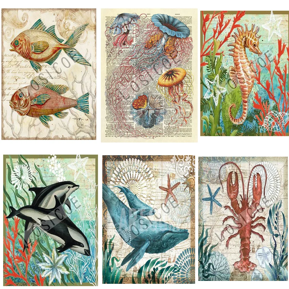 Медузы \ КИТ Омар Бегемот Морская жизнь потертая шикарная винтажная струйная