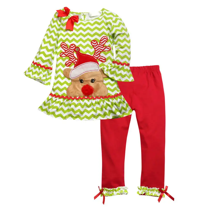 Новое рождественское зеленое платье с рисунком оленя + красные леггинсы