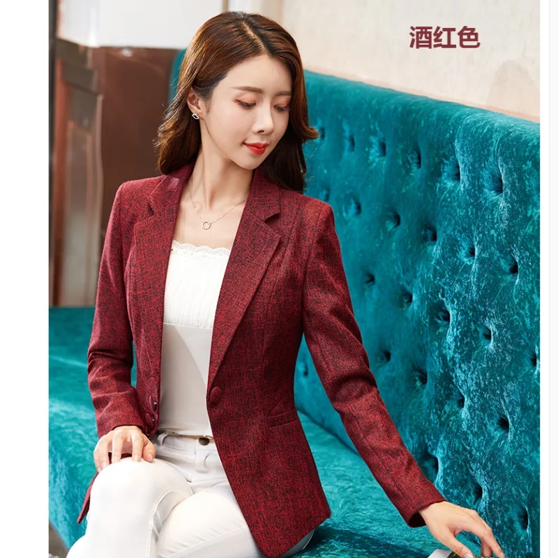 

New fashion two-color fabric Slim thin long-sleeved temperament large size S-5XL wild Wine red small suit female jacket casual
