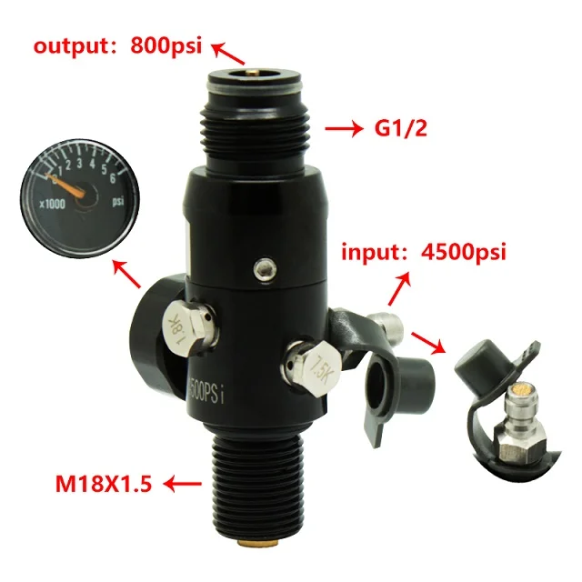 Нить M18X1.5 4500psi Пейнтбол hp регулятор воздушного бака с выходным давлением 800psi 1800psi 2200psi - Цвет: 800psi