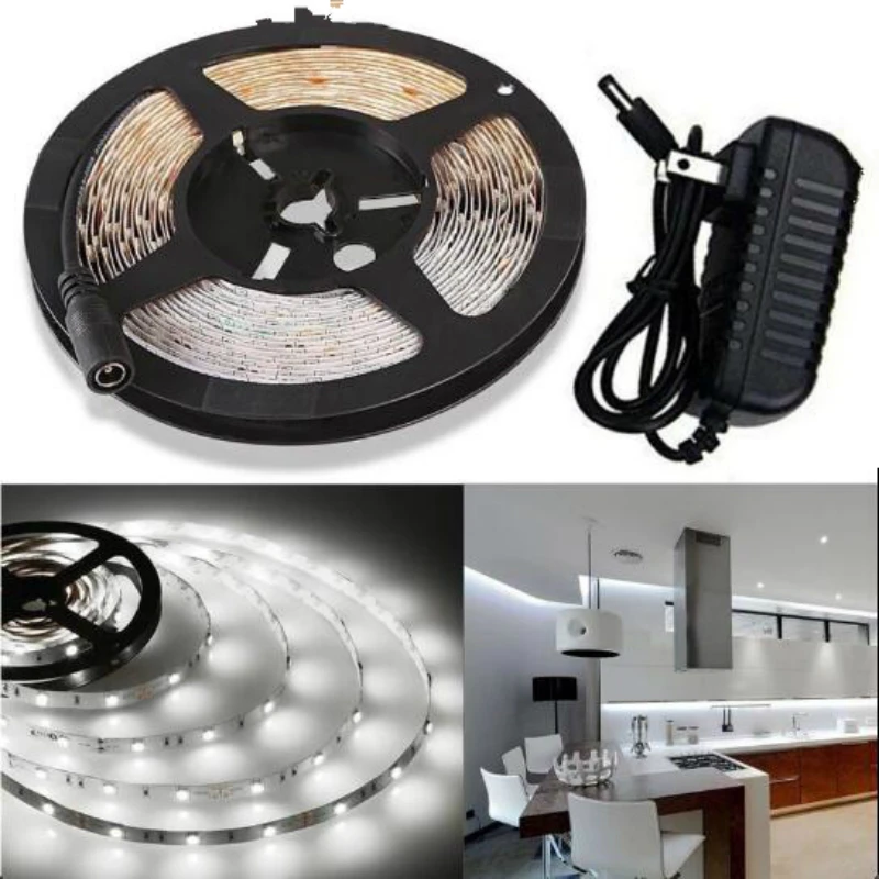 

5M 300Leds Led Strip Light SMD3528 DC12V 60Leds/M Flexible Lighting String Ribbon Tape Home Decoration Lamp With 12V 2A Adapter