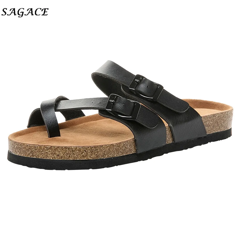 SAGACE/Лидер продаж года; женская обувь; zapatos mujer; женские кожаные сандалии на плоской подошве с двойной пряжкой и ремешком; шлепанцы на толстой подошве из пробкового дерева; size36-43