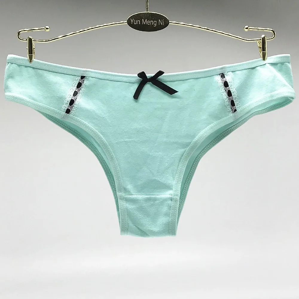 Трусики стринги женские хлопковые однотонные с бантом 6 шт./комплект|lingerie tanga|cotton