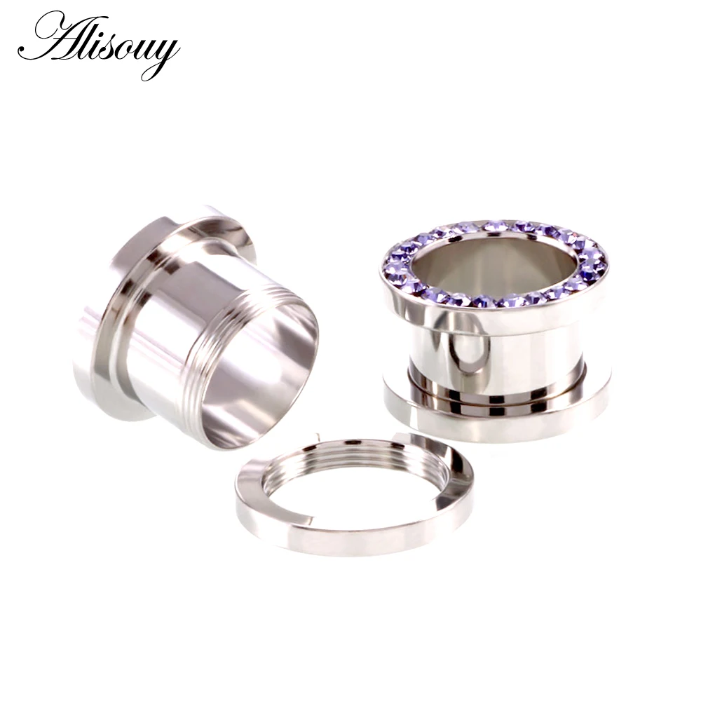 Alisouy Ear Expander ювелирные изделия для пирсинга тела 2 шт. нержавеющая сталь Одиночная вспышка телесный туннель ушные пробки 2-25 мм Хрустальные ушные носилки