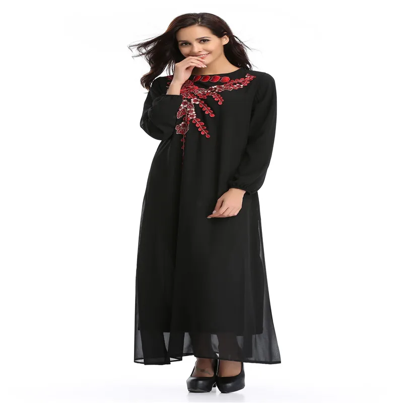 Женское мусульманское шифоновое платье с вышивкой и длинным рукавом Jilbab
