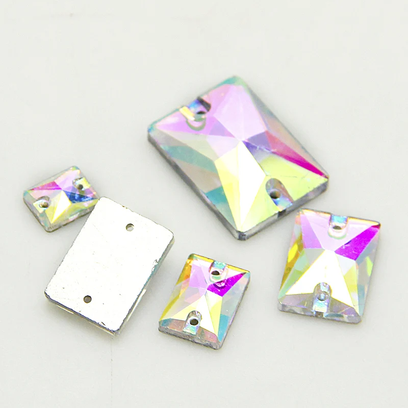 Прямоугольная форма блестящий пришить Камень Кристалл AB с 2 отверстиями шитье