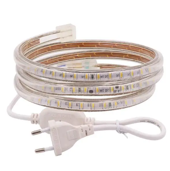 with EU plug Супер яркие красные/зеленые/3014 с регулируемой яркостью 220V Светодиодные ленты светильник 1 м/5 м/10 м Гибкие СВЕТОДИОДНЫЕ веревки светильник Кухня уличный садовый светильник по выгодной цене лента со штепсельной вилкой европейского стандарта - Испускаемый цвет: with EU plug