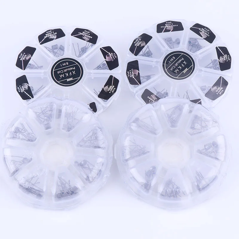 XFKM 8 In 1 Prebuilt Coil Box Kit Hive track Quad Tiger Fused Clapton Mix twisted Ribbon twist premade wires Diy RDA Atomizer |