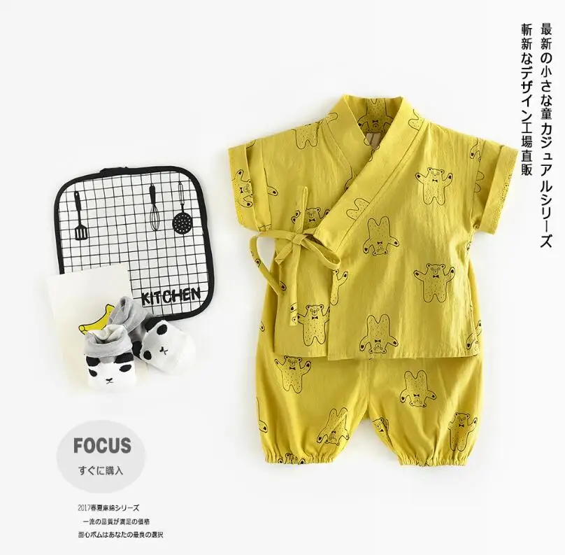 short sleeve Г. Кимоно для новорожденных в японском стиле, спортивный костюм штаны с героями мультфильмов+ топы, детский хлопковый комплект одежды с принтом для мальчиков, одежда для младенцев - Цвет: short sleeve
