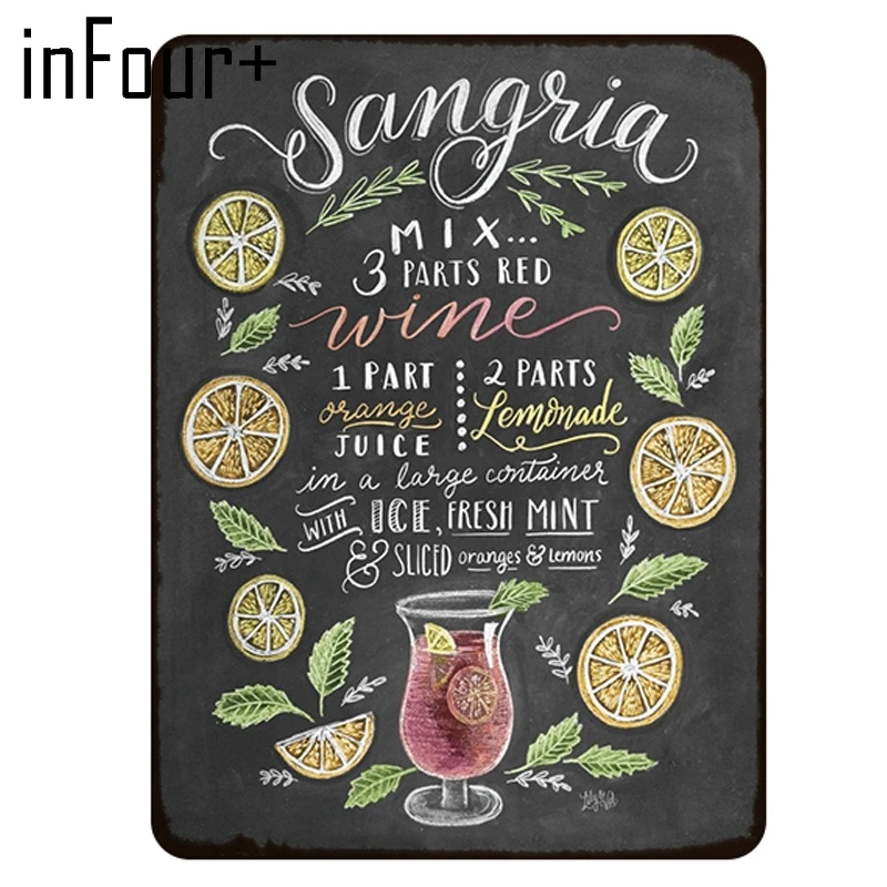 Sangria коктейльный рецепт Ретро винтажный металлический жестяной знак Настенный
