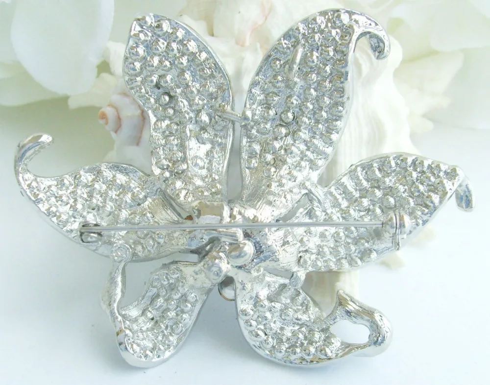 3.74&quot Blue Rhinestone Crystal Orchid Flower Brooch Pin Pendant EE03903C6 | Украшения и аксессуары