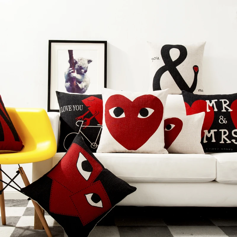 Наволочка LOVE Modern Simple Creative Geometry Pillow Cover Cushion Cotton Linen Home Sofa Car Cafe Decoration Comfor on - ОДЕЯЛО LOVE современное простое творческое геометрическое покрытие подушки из хлопка и льна для дома, дивана, автомобиля, кафе и ком