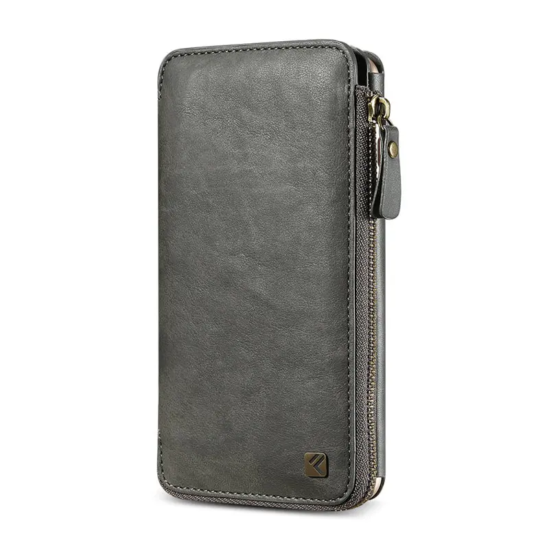 Grey Многофункциональный чехол-кошелек FLOVEME для iPhone 6, 6 S, 7, 6, 6S Plus, 7 Plus, чехол из искусственной кожи на молнии, чехол-сумочка для iPhone 6, 6 S, 7 - Цвет: Grey