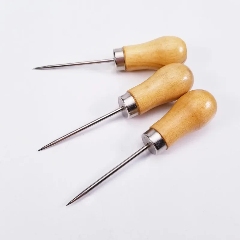 

3Pcs/Lot Wooden Handle Needle DIY Leather Tent Sewing Awl Pin Punch Hole Repair Tool Hand Stitcher Leather craft Needlework