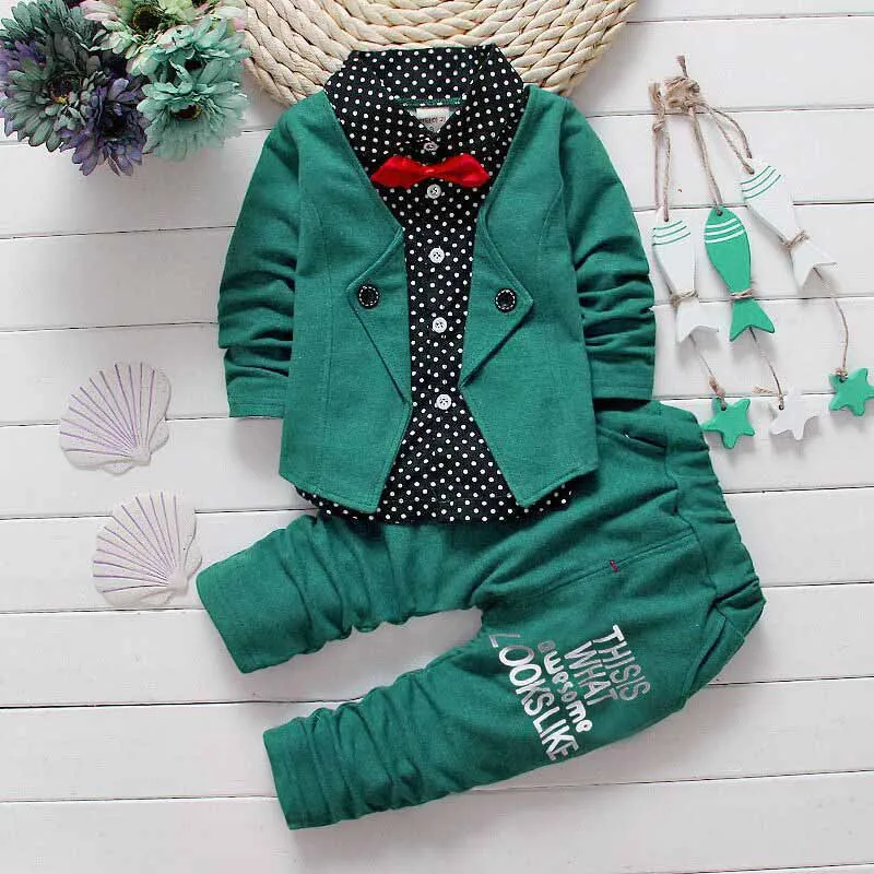 New Autumn Baby Boy's Suit Clothing Set Gentleman Bow Tie Tshirt + Pants 2pcs suits Boy Casual Kids Children Tracksuit | Детская