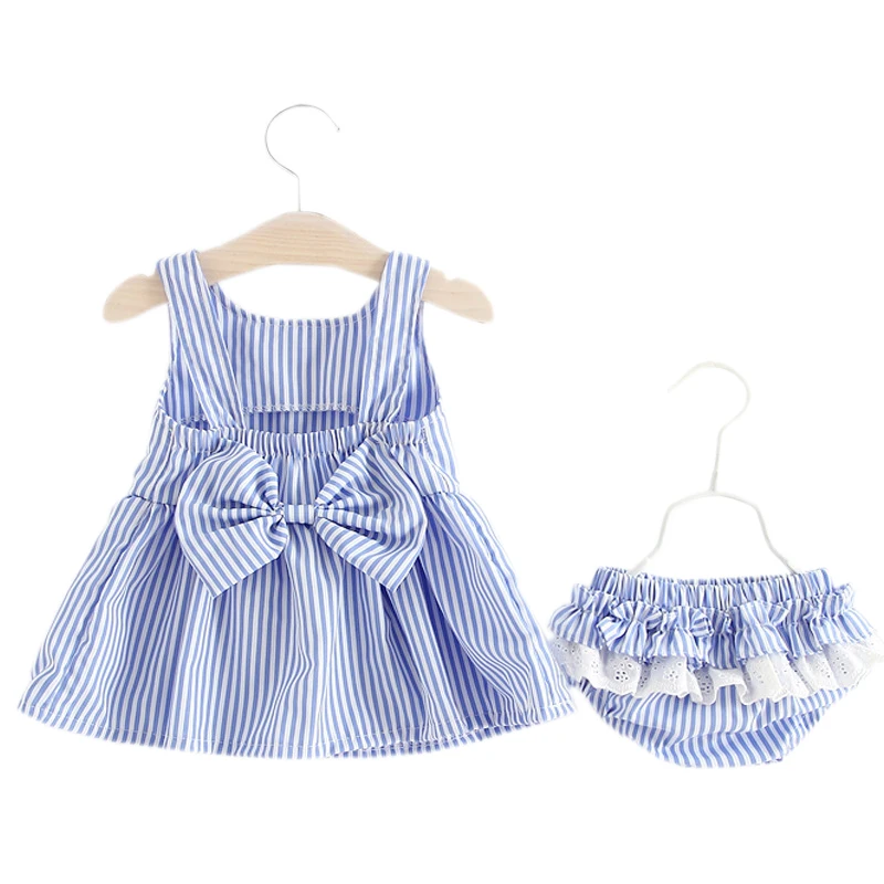 Одежда для маленьких девочек комплекты в полоску платье без рукавов с бантом +