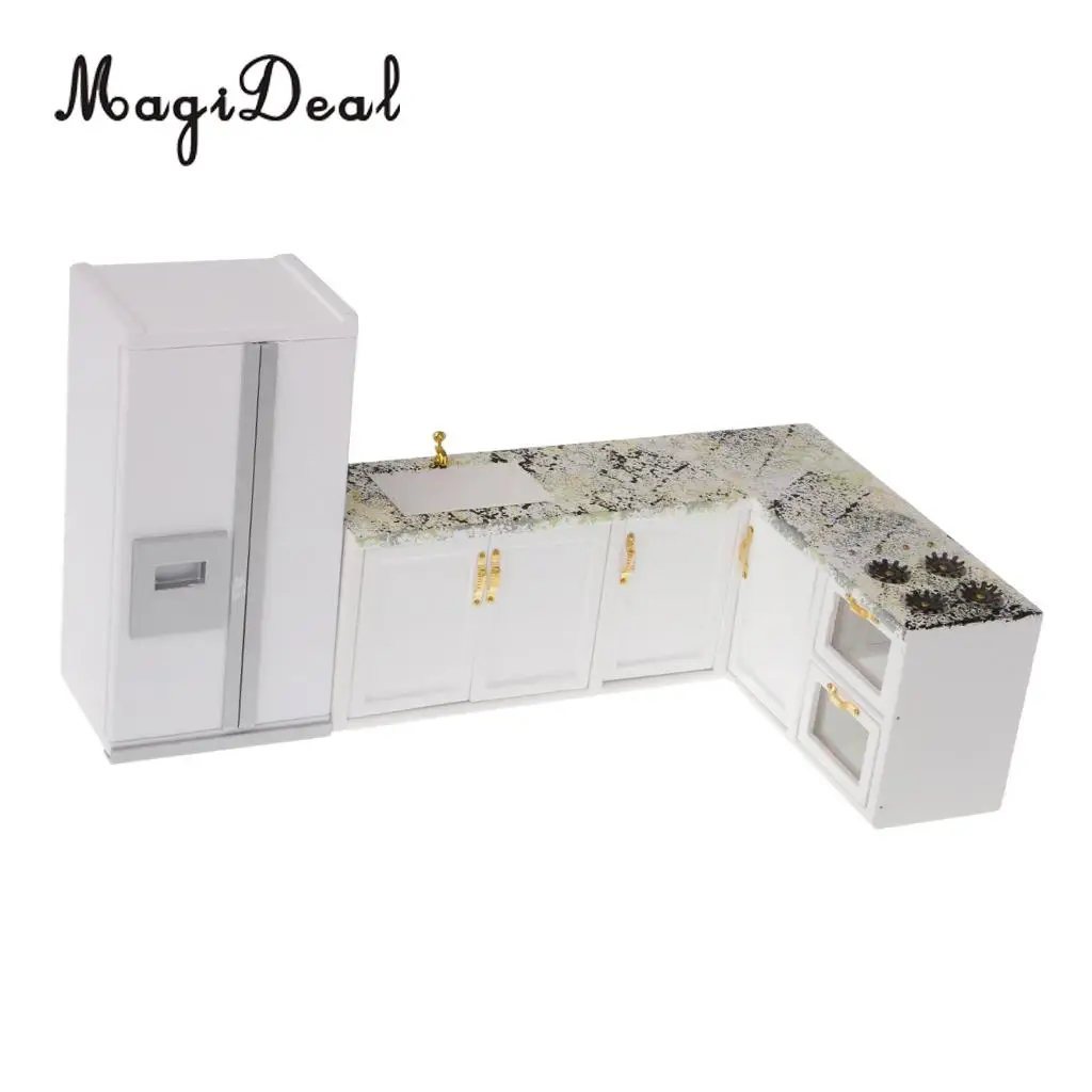 1/12 Scale Modern Style Dollhouse Miniature Kitchen Refrigerator Furniture Set Decor Accessories Kids Pretend Play Toys