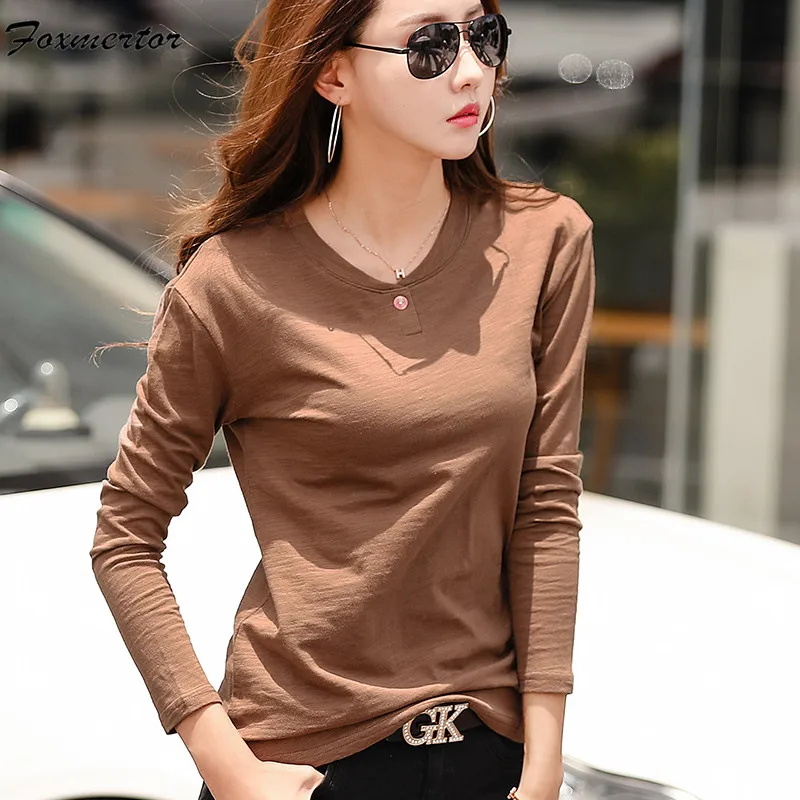 Базовая женская футболка с длинным рукавом женские топы весна-осень 2019 в