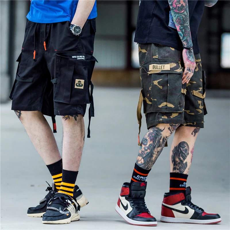 Harajuku Camo короткие джоггеры Лето Хип Хоп брюки карго камуфляж Уличная Для мужчин