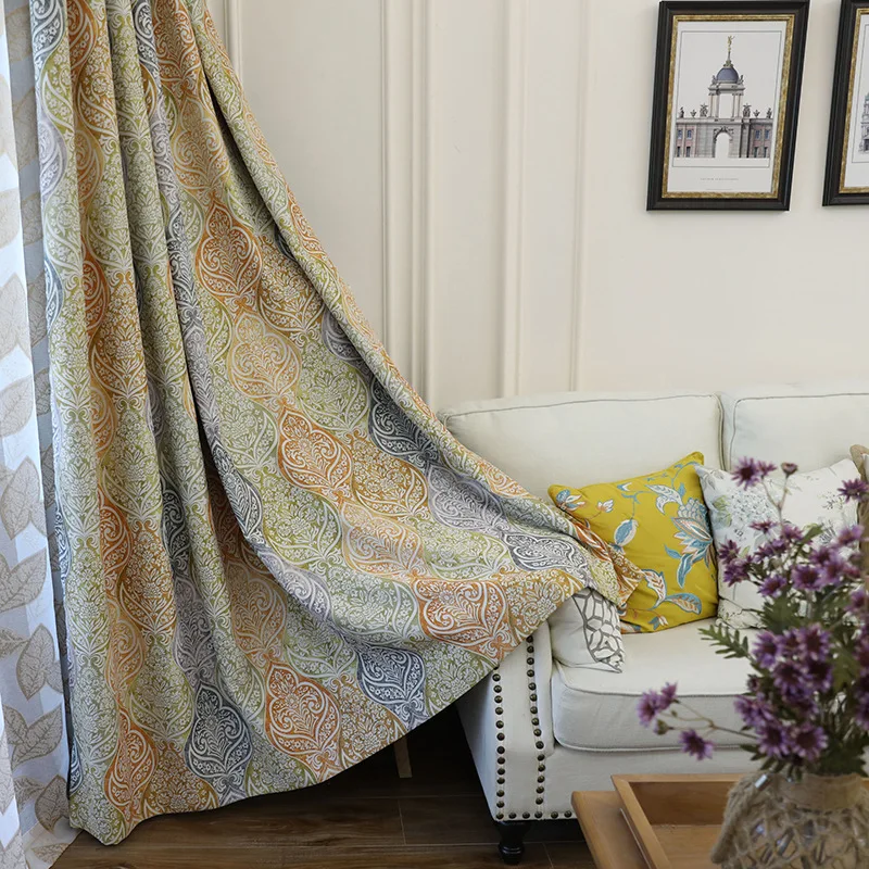 Занавес в стиле барокко Slow Soul желтый и фиолетовый геометрический классический