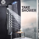 Черная светодиодная душевая панель из нержавеющей стали, настенная душевая колонка, система температуры, цифровой экран, вращающийся распылитель для массажа струй
