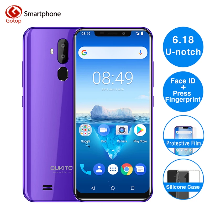 Oukitel C12 Pro Face ID 6,18 дюймов 19:9 u-образный дисплей Android 8,1 2 Гб ОЗУ 16 Гб ПЗУ MT6739 3300 мАч батарея 8МП+ 5Мп 4G смартфон