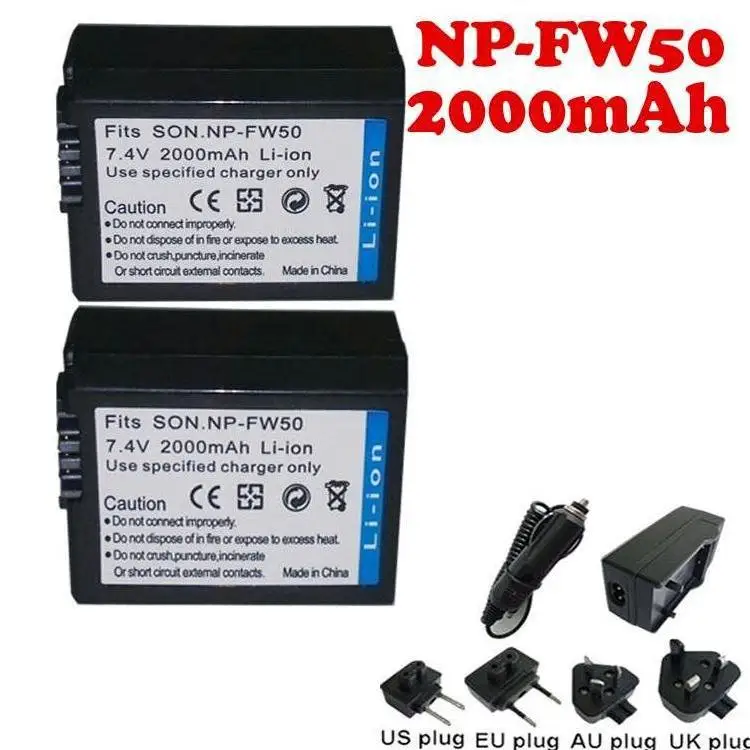 2000mAh 3pcs NP FW50 Battery +battery Charger +car charger for Sony NEX 3 5C Alpha A55 7 C3|charger dynamo|charger aspire onechargers throwback |