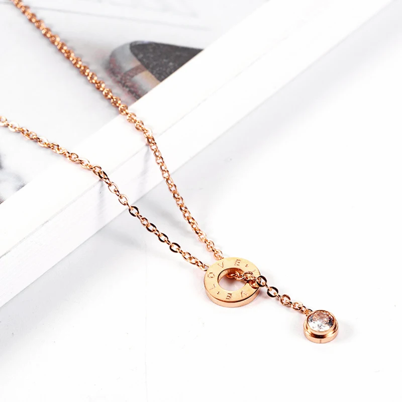 Женское колье чокер из нержавеющей стали ожерелье с римскими цифрами под розовое