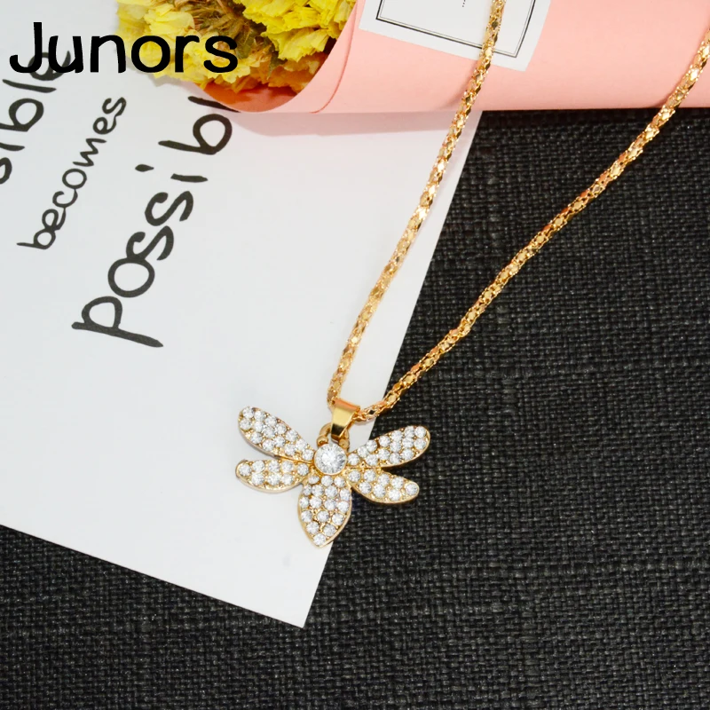 Уникальный Золотой Кристалл насекомое пчела кулон ожерелье для женщин Милая
