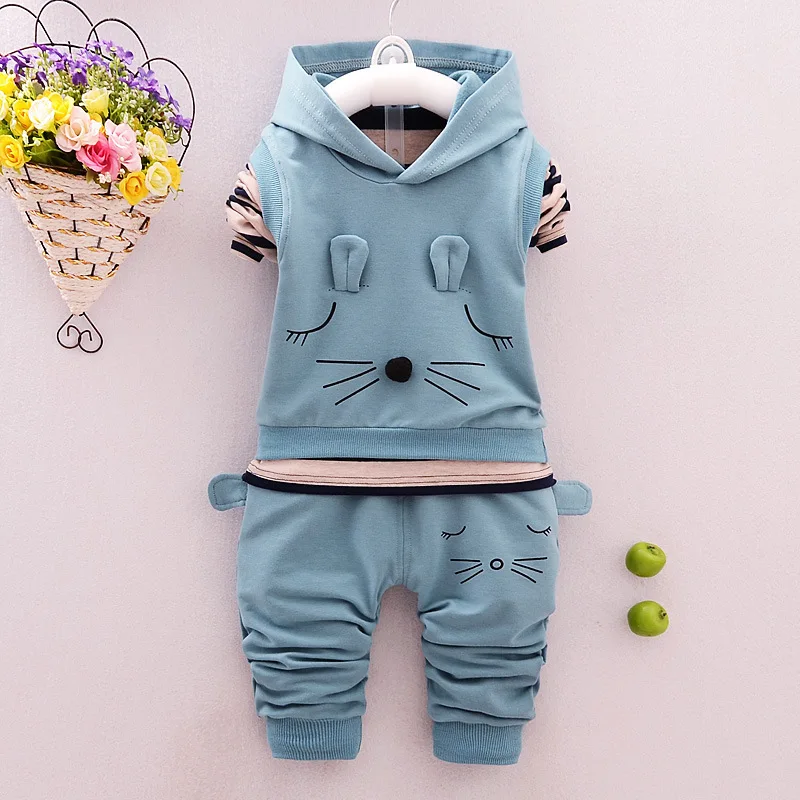 Baby Spring Autumn Sports Suit Cartoons Hooded Vest T Shirt Pants 3 Pieces Set Tracksuits Kids Clothing |