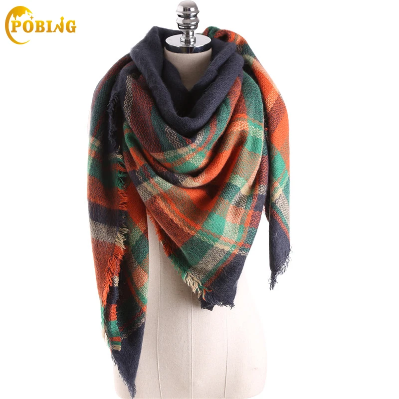 Новый Зимний кашемировый шарф POBING новый дизайн 2017 Женский клетчатый шали и