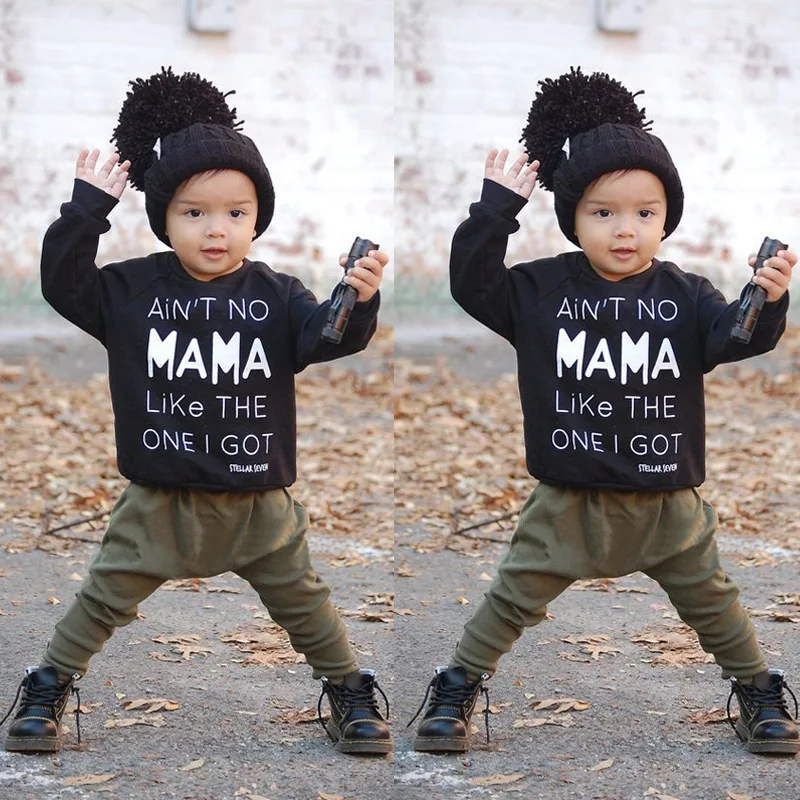 0-3Y Newborn Toddler Infant Kid Baby Boys Clothes Long Sleeve Mama Sweatshirt Top +Pants 2pcs Outfits Kids Clothing Set |