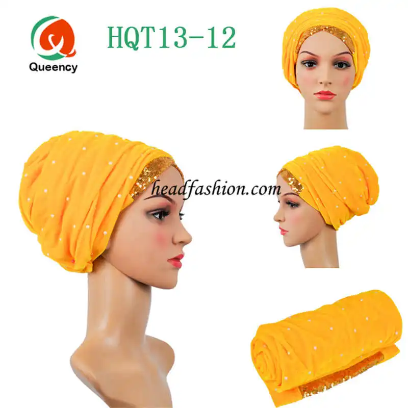 gold HQT13New поступление! Африканский тюрбан геле бусины с блестками тюрбан Width7"* 22" мягкий; разные цвета; Женская повязка на голову геле - Цвет: gold