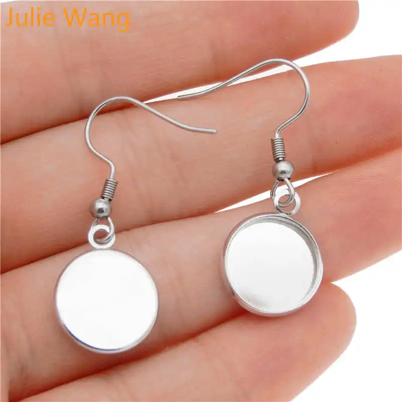 

Julie Wang 10 Pairs 12mm Wire Hook Drop Earring Cabochon Tray Setting With Clear Glass Dangle Earring Fashion Jewelry Making