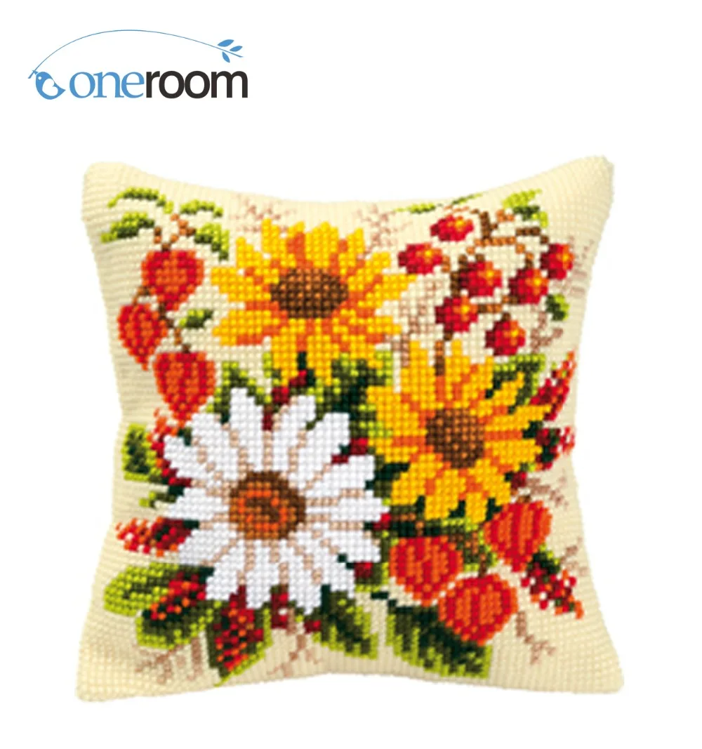 

Sunflowers 2 DIY Kit Unfinished Acrylic Yarn Embroidery Pillow Tapestry Canvas Cushion Front Cross Stitch Pillowcase